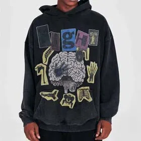 Gallery Dept American retro distressed brain print loose hooded sweatshirt (28 styles)-2503  