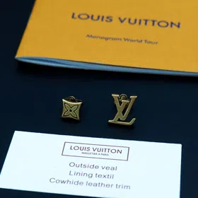 Louis Vuitton LV Letter Floral Brass Distressed Earrings-3575  