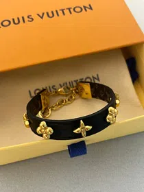 Louis Vuitton LV letter flower black leather gold rivet chain fine leather bracelet bracelet-3660  