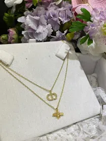 Dior gold diamond bee pendant double necklace-3706  