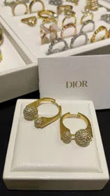 Dior French full diamond small golden ball gold earrings-3711  