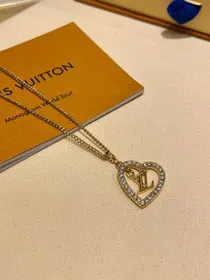Louis Vuitton LV gold letter hollow diamond heart necklace-3725  