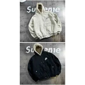 Nike new embroidered swoosh hooded fleece-lined cotton jacket-5079  