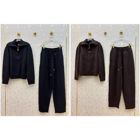 Schiaparelli new lapel half-zip knitted suit-5377  