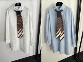 Louis Vuitton (LV) new collection monogram logo tie-neck collar shirt dress-5411  