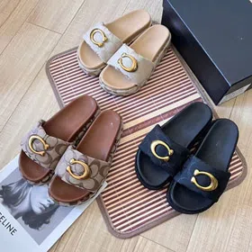 Coach platform sandals with metal buckle and canvas upper-5624  