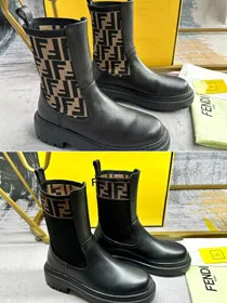 Fendi mid-calf round-toe embroidered letter combat boots-5767  