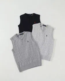 Polo Ralph Lauren V-neck cable knit sleeveless sweater vest-5871  
