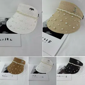 Chanel beaded straw visor hat-5979  