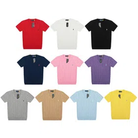 Polo Ralph Lauren New V-neck Cable Knit Short-Sleeve T-Shirt-6304  
