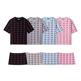 Ashley Williams all-over print short-sleeved cotton mini skirt set-6357  